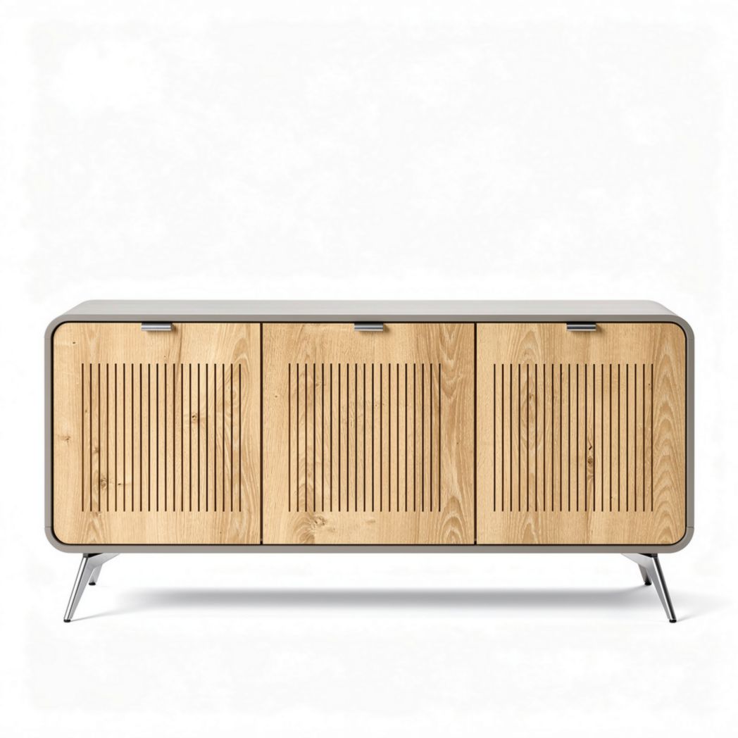 Stolik RTV z drewna naturalnego o wymiarach 150 x 40 x 75cm w kolorze jasnym