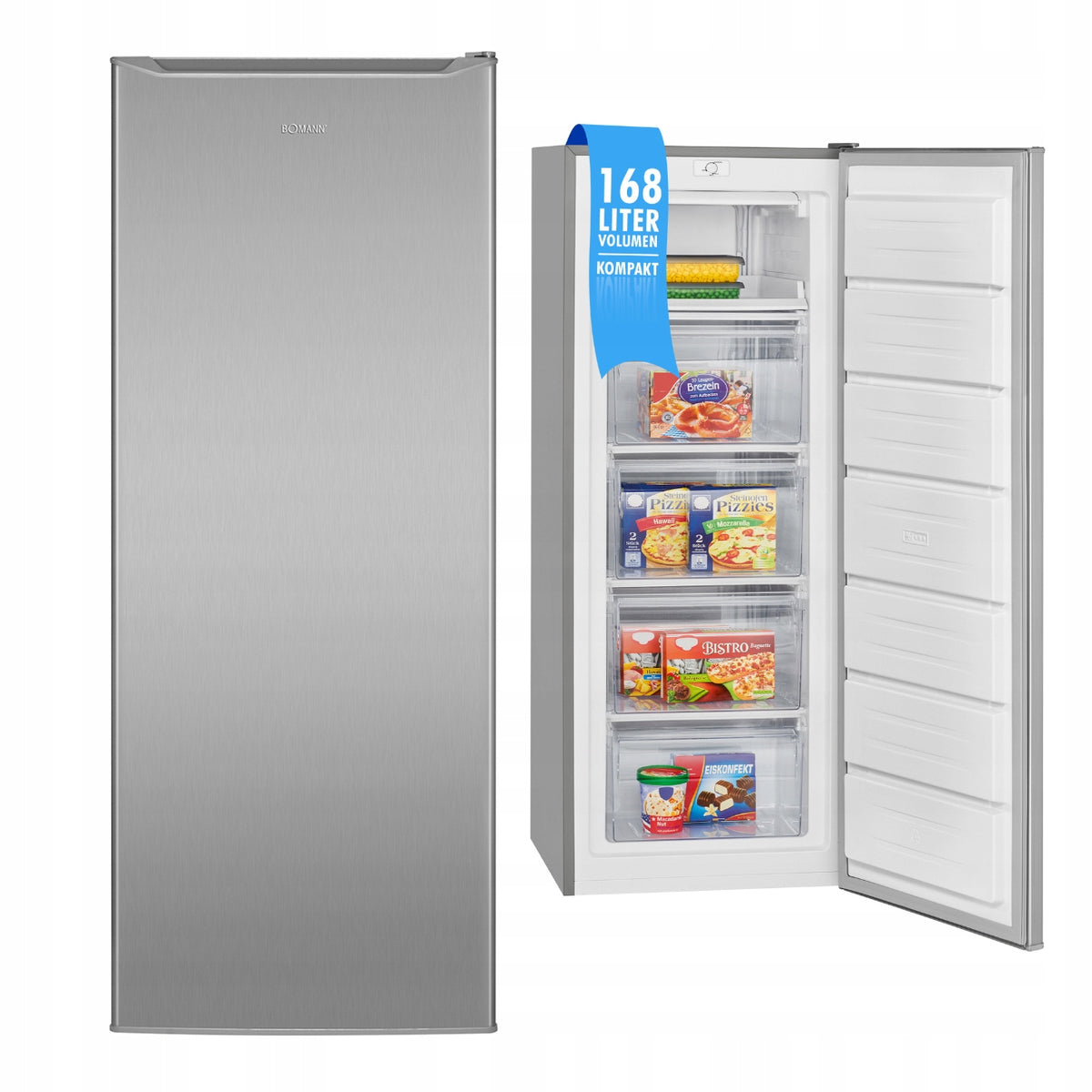 Zamrażarka szufladowa Bomann GS 7340 Inox 168 l wolnostojąca, 4-gwiazdkowa(Zamrażarka szufladowa Bomann GS 7340 Inox 168 l wolnostojąca, 4-gwiazdkowa)