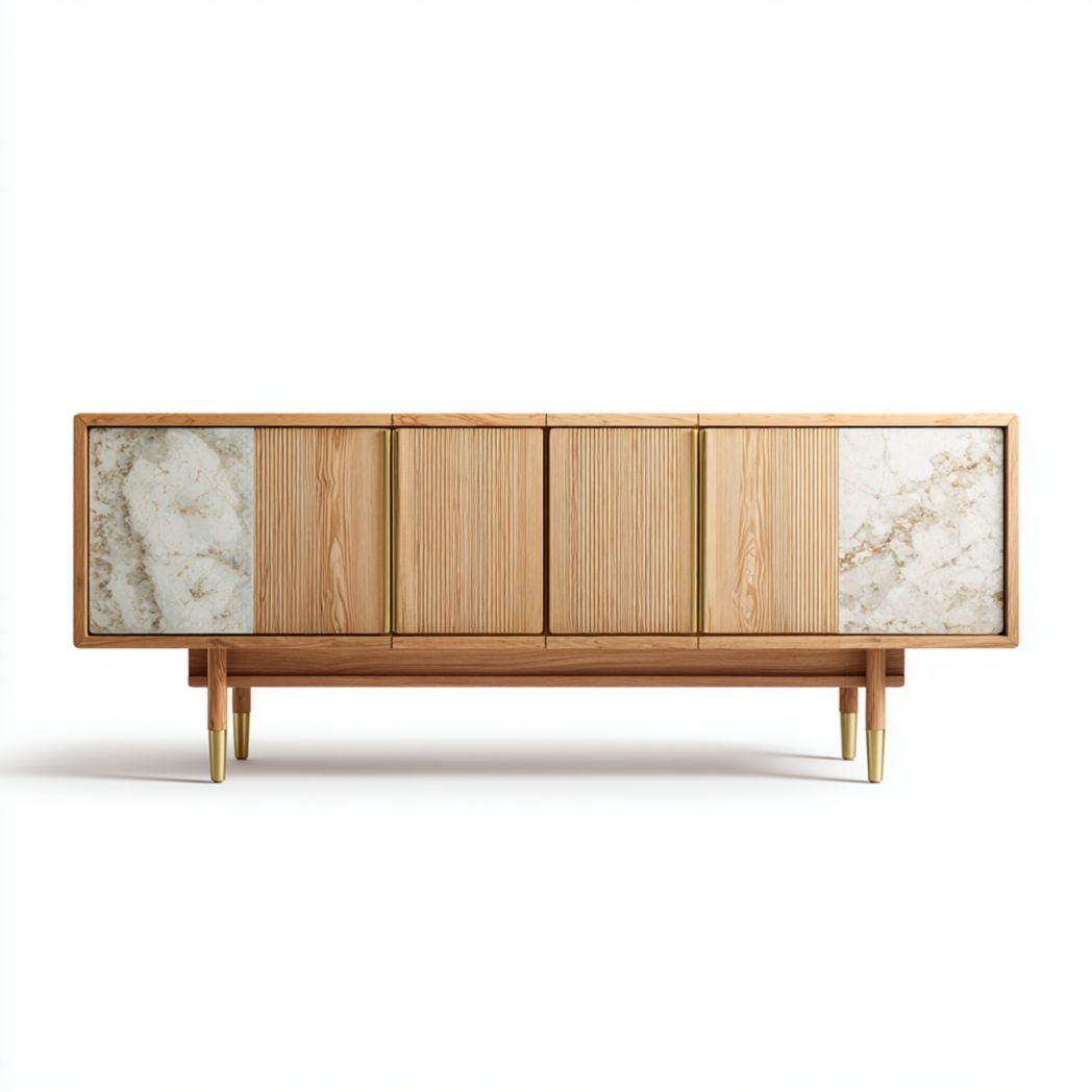 Stolik RTV z drewna orzechowego i kamienia w rozmiarze 150 x 40 x 50cm