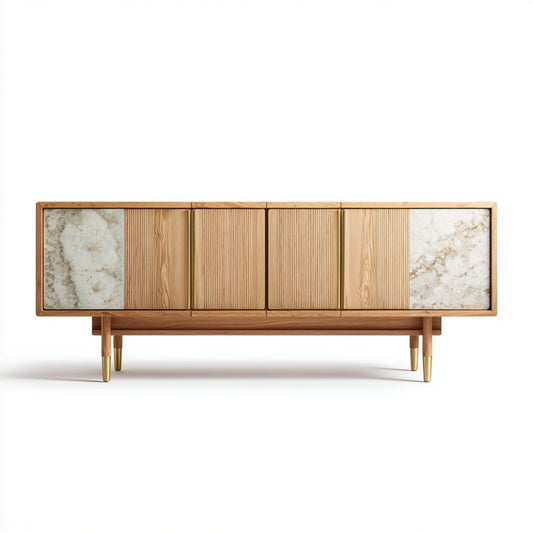 Stolik RTV z drewna orzechowego i kamienia w rozmiarze 150 x 40 x 50cm
