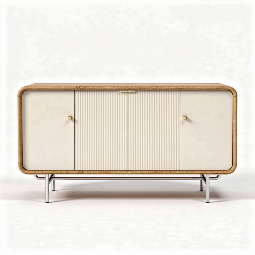 Szafka RTV 120 x 40 x 70cm z drewnianymi detalami i metalowymi nogami