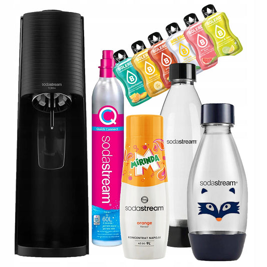 SODASTREAM TERRA SATURATOR BUTELKI FUSE SYROP Mirinda zestaw prezentowy